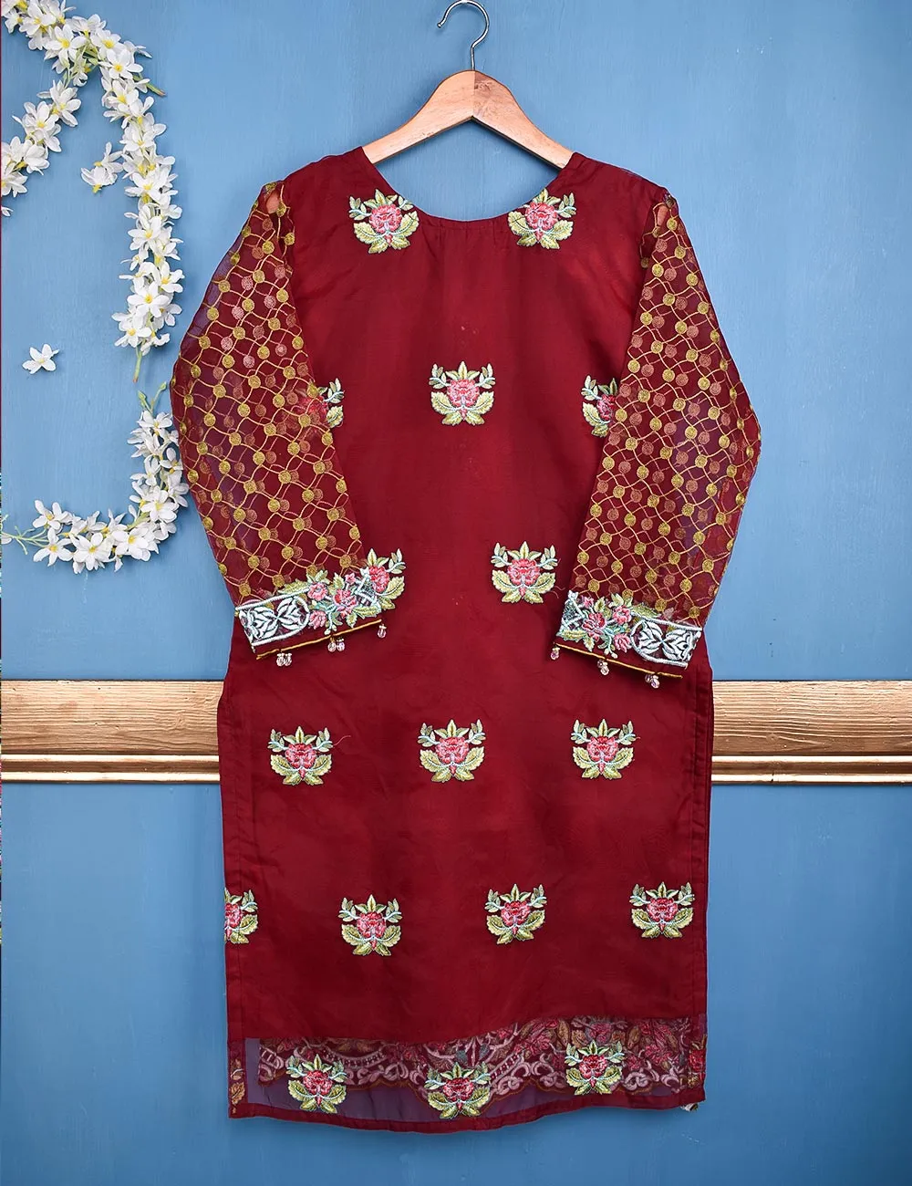 Chiffon Embroidered Stitched Kurti - Regalia Delight (TIE-17-Maroon)