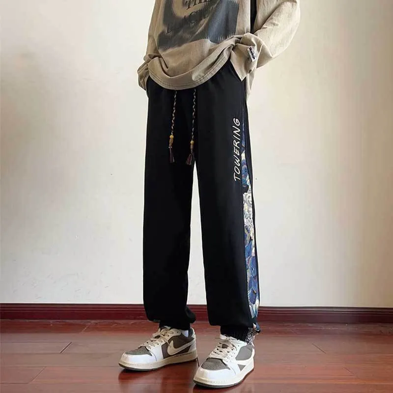 Chinese Trend Embroidered Casual Pants for Men | Spring & Autumn Edition | Loose-Fit Cuffed Sweatpants | Fashionable & Versatile Sports Pants
