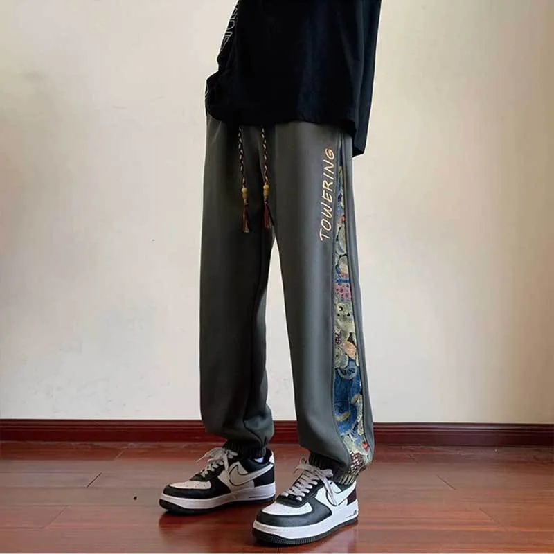 Chinese Trend Embroidered Casual Pants for Men | Spring & Autumn Edition | Loose-Fit Cuffed Sweatpants | Fashionable & Versatile Sports Pants