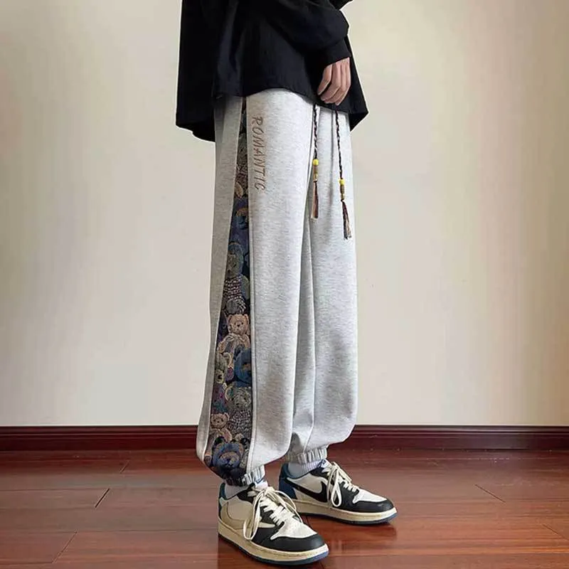 Chinese Trend Embroidered Casual Pants for Men | Spring & Autumn Edition | Loose-Fit Cuffed Sweatpants | Fashionable & Versatile Sports Pants