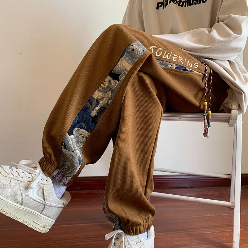 Chinese Trend Embroidered Casual Pants for Men | Spring & Autumn Edition | Loose-Fit Cuffed Sweatpants | Fashionable & Versatile Sports Pants