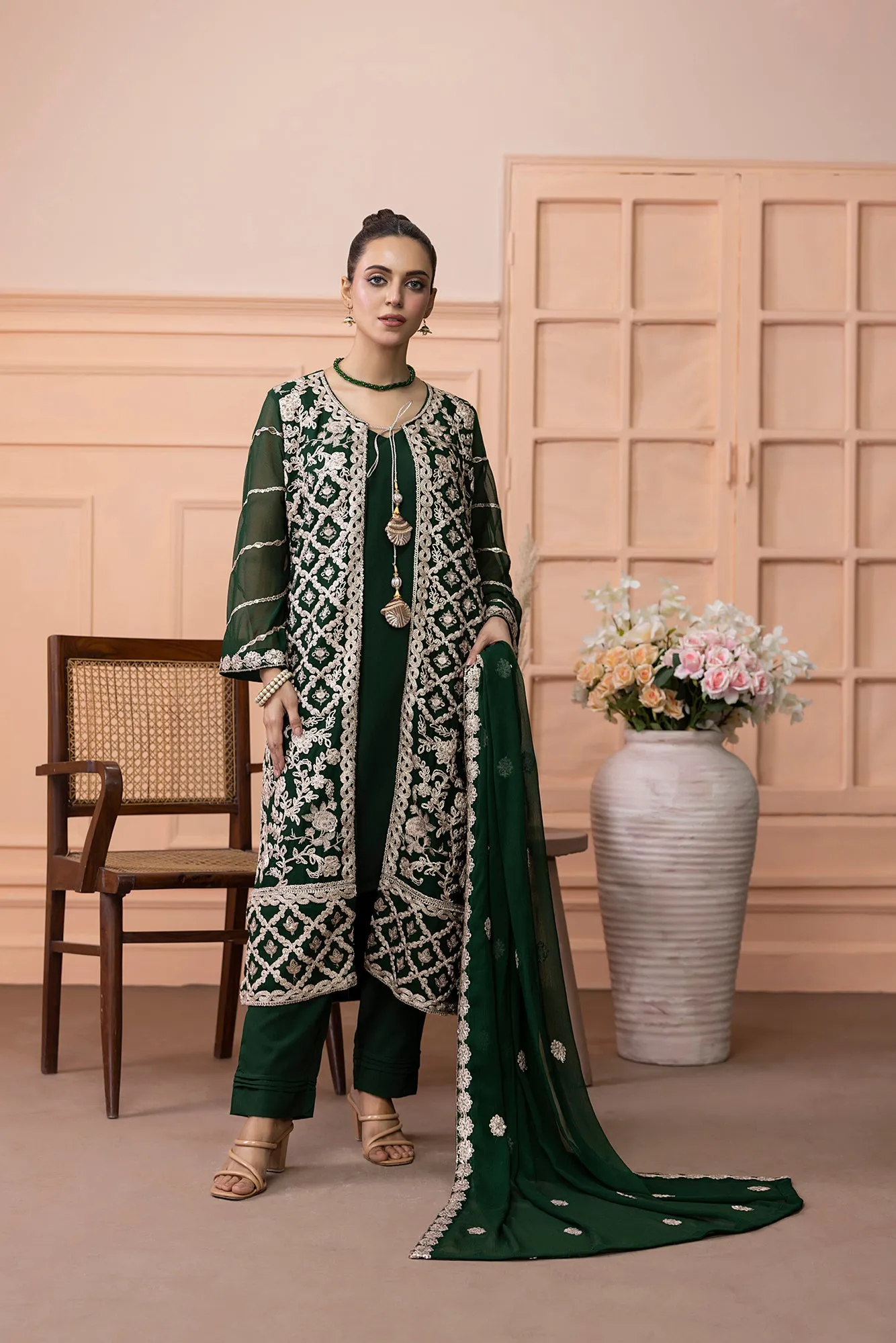 Classic Kai-Green Embroidered stitched 3-piece
