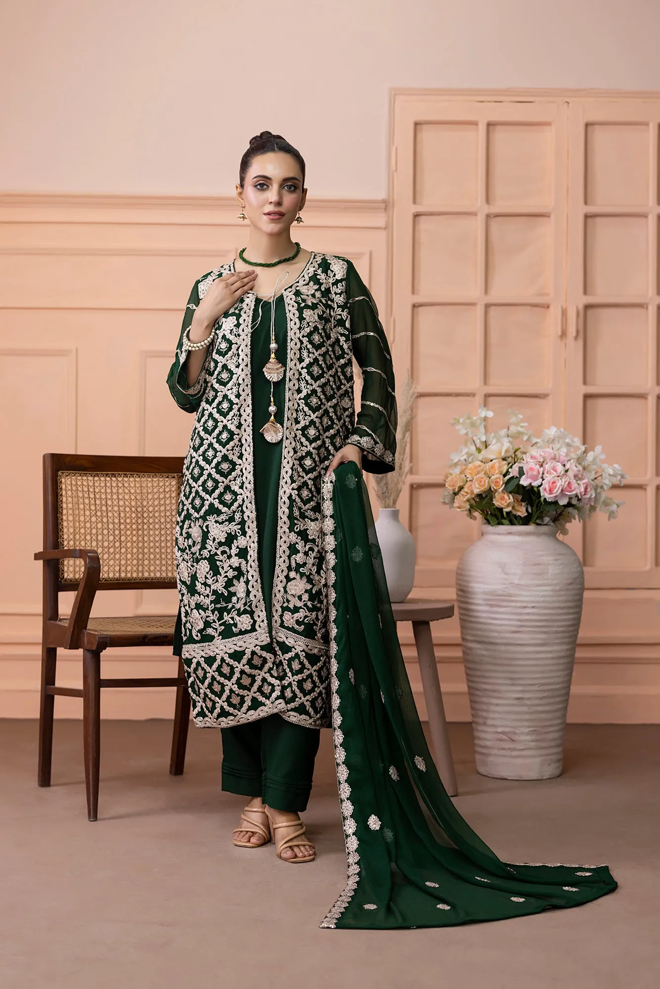 Classic Kai-Green Embroidered stitched 3-piece