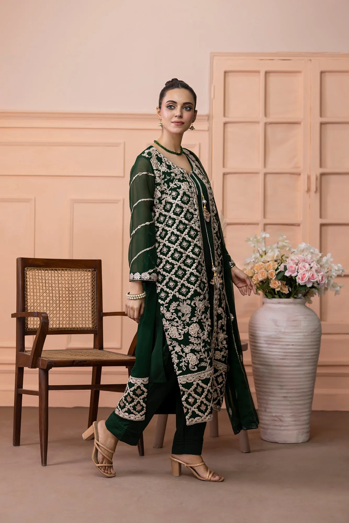 Classic Kai-Green Embroidered stitched 3-piece