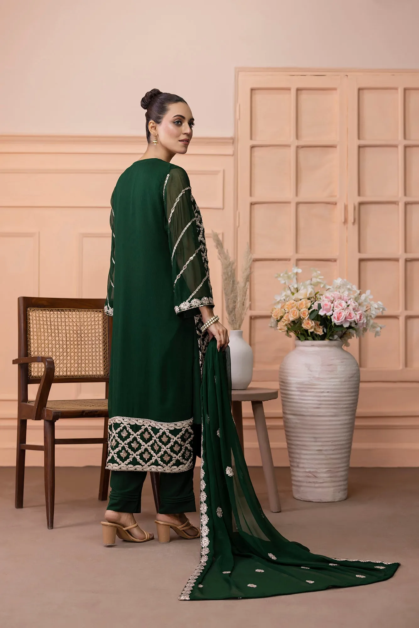 Classic Kai-Green Embroidered stitched 3-piece