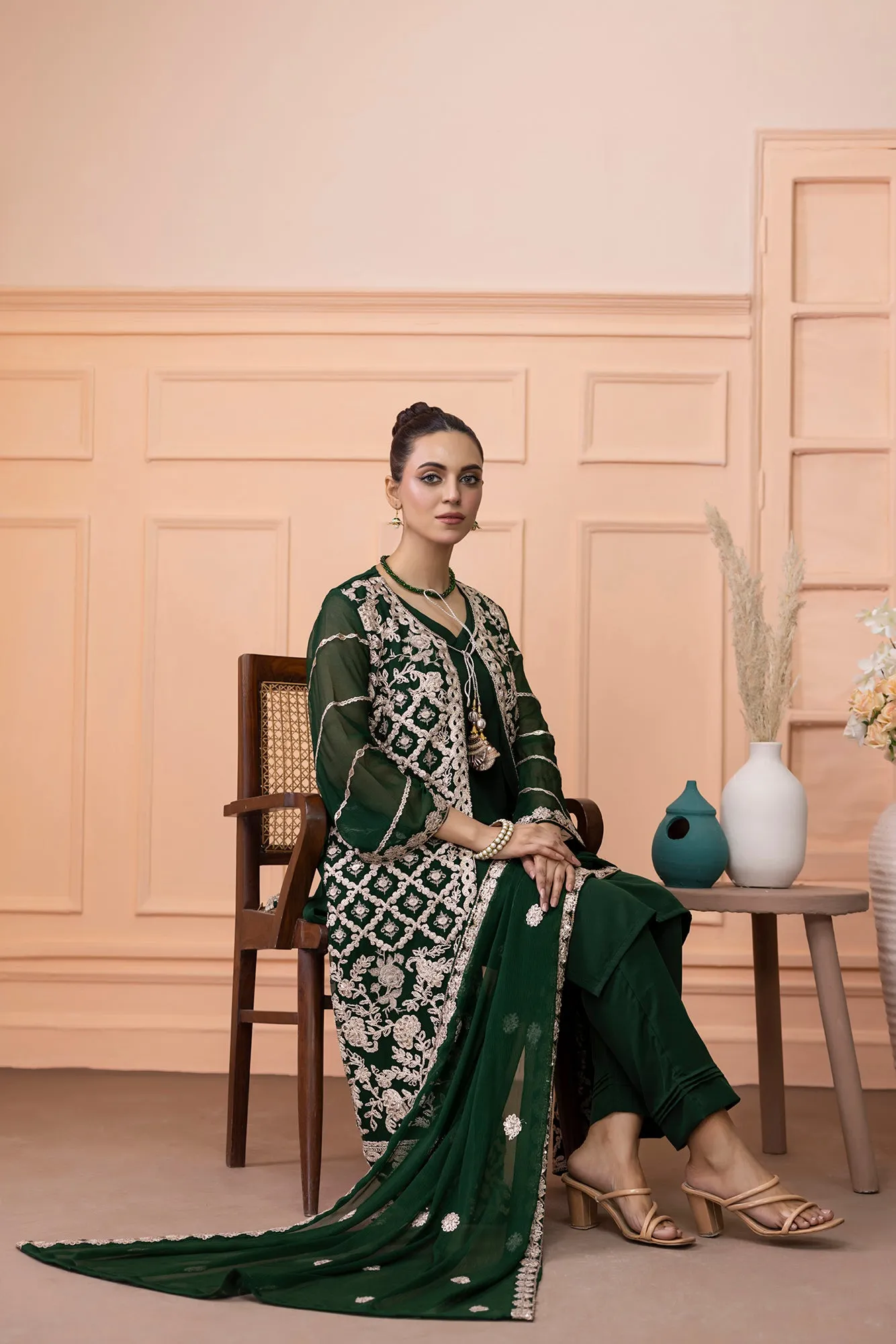 Classic Kai-Green Embroidered stitched 3-piece