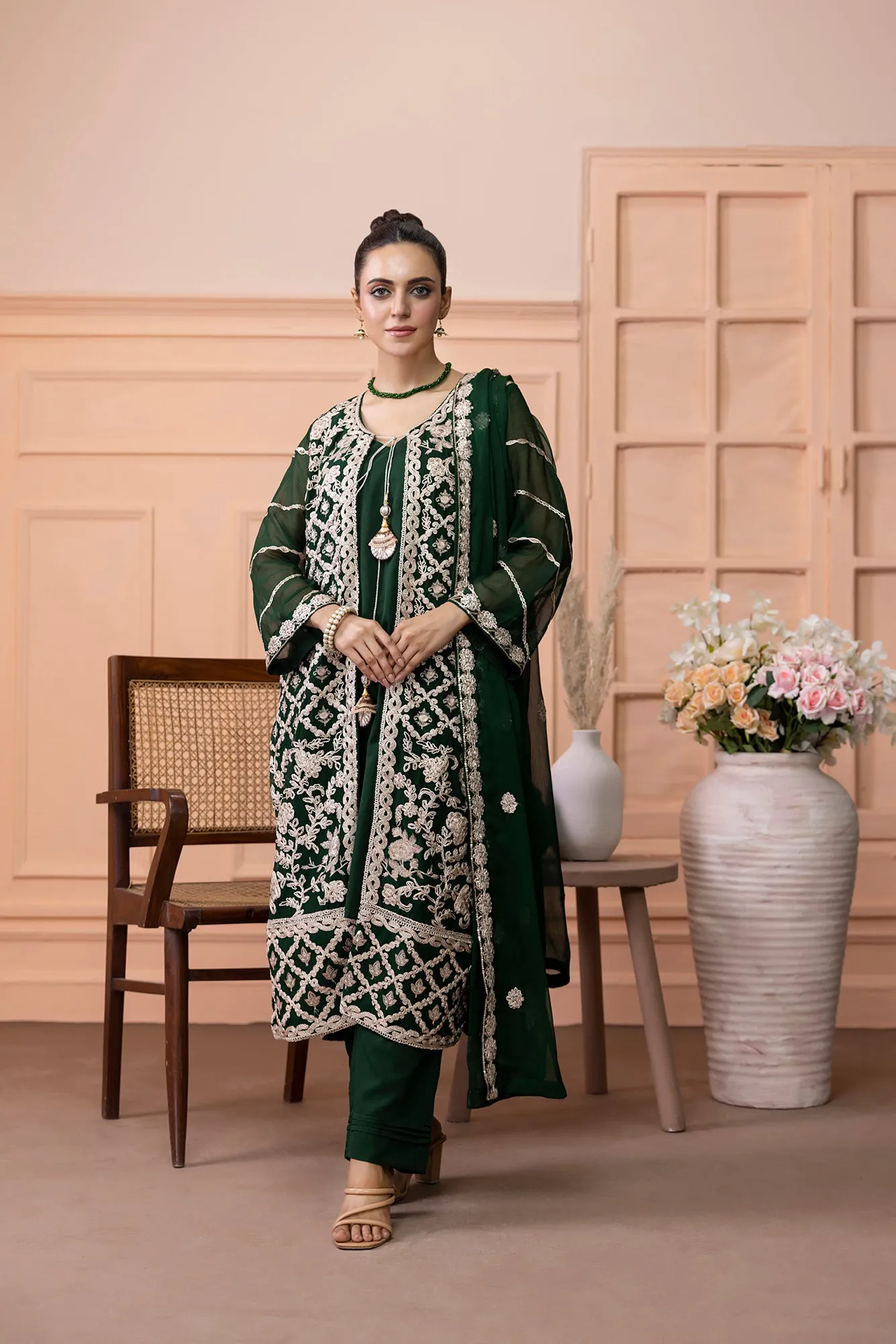Classic Kai-Green Embroidered stitched 3-piece