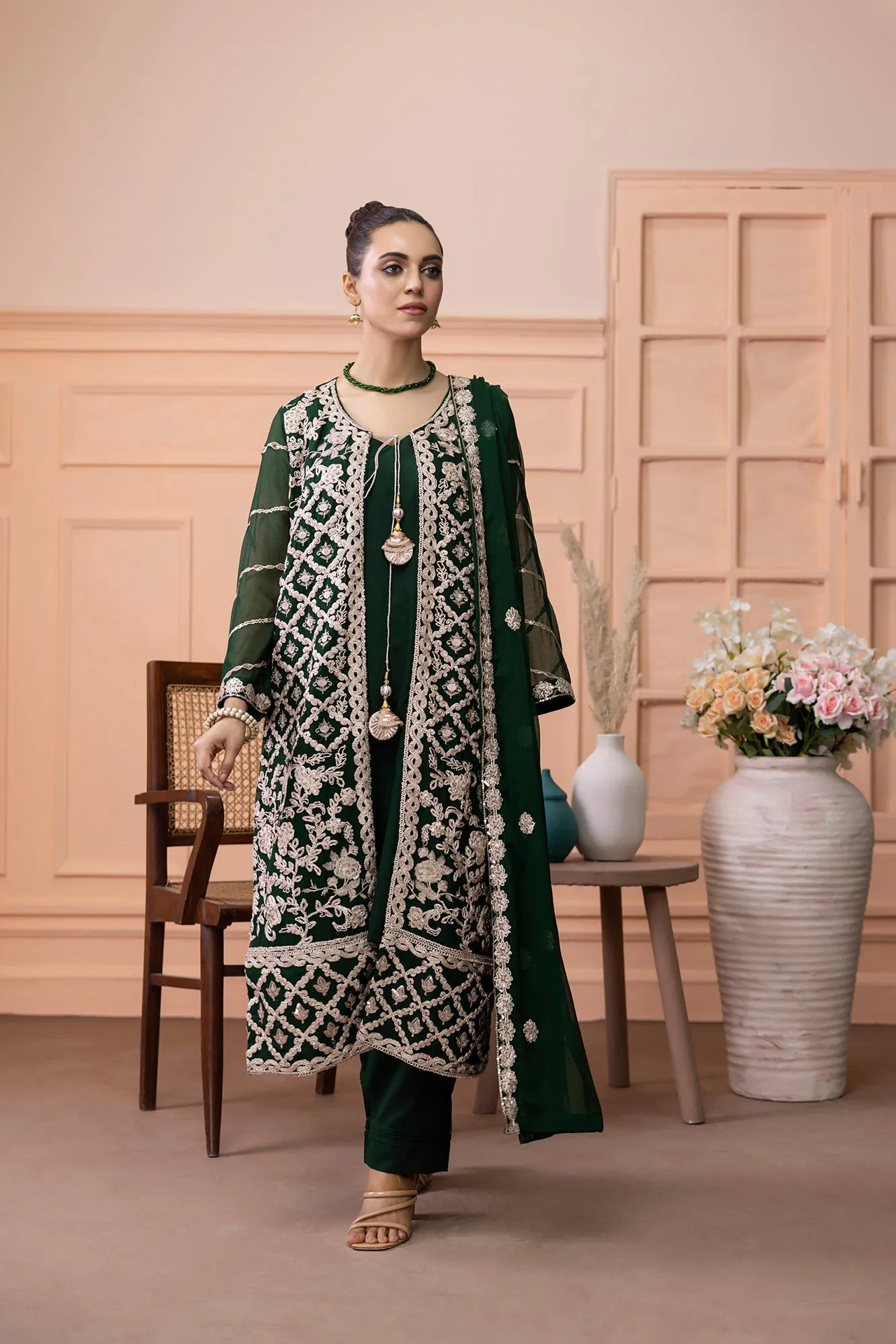 Classic Kai-Green Embroidered stitched 3-piece
