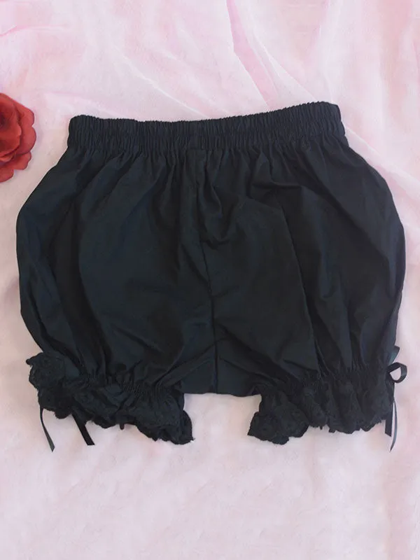 Classic Lolita Bloomers Bows Pleated Black Lolita Shorts