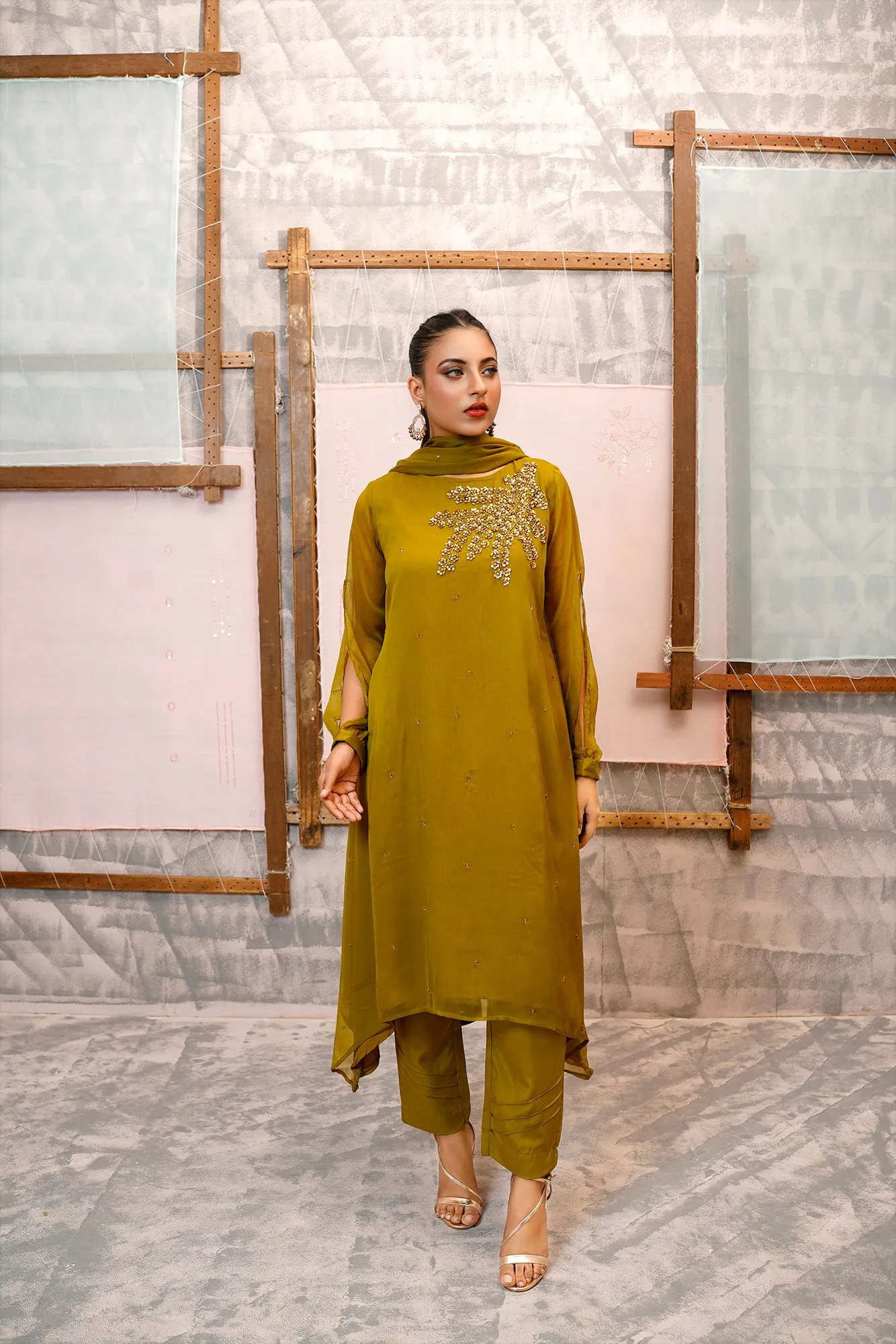 Classic Mehndi Embroidered stitched 3-piece