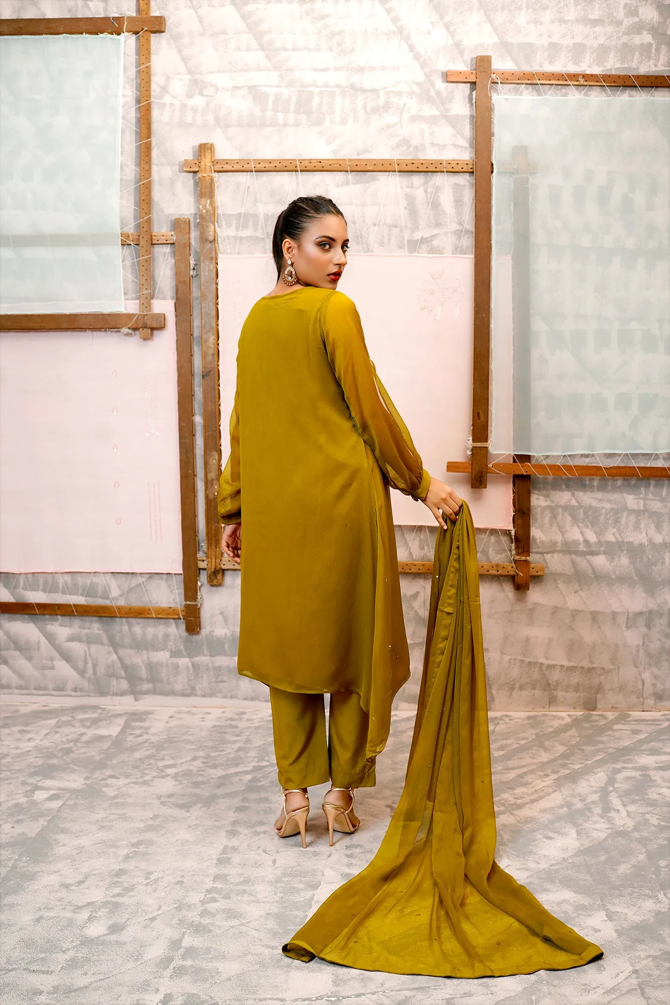 Classic Mehndi Embroidered stitched 3-piece
