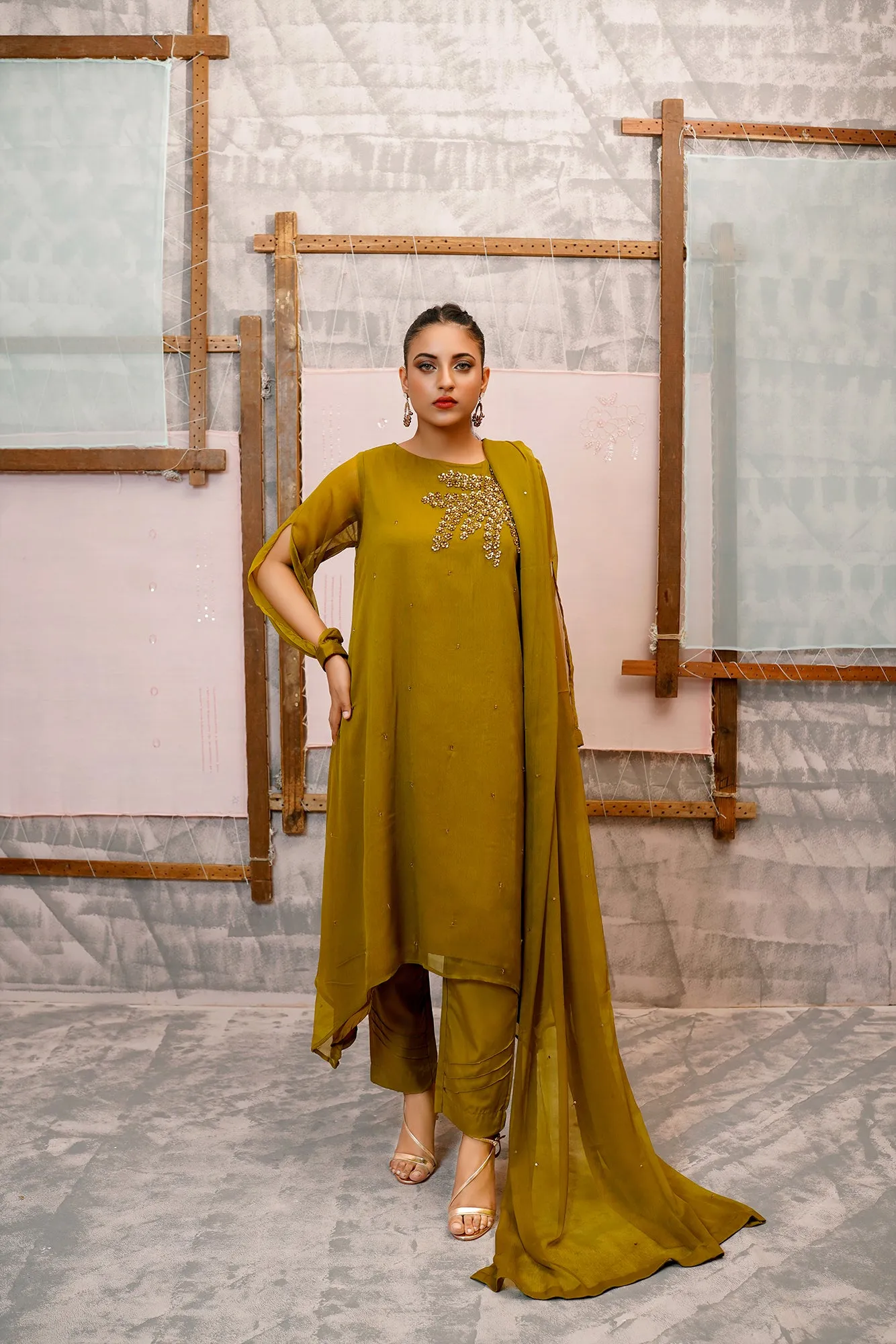 Classic Mehndi Embroidered stitched 3-piece