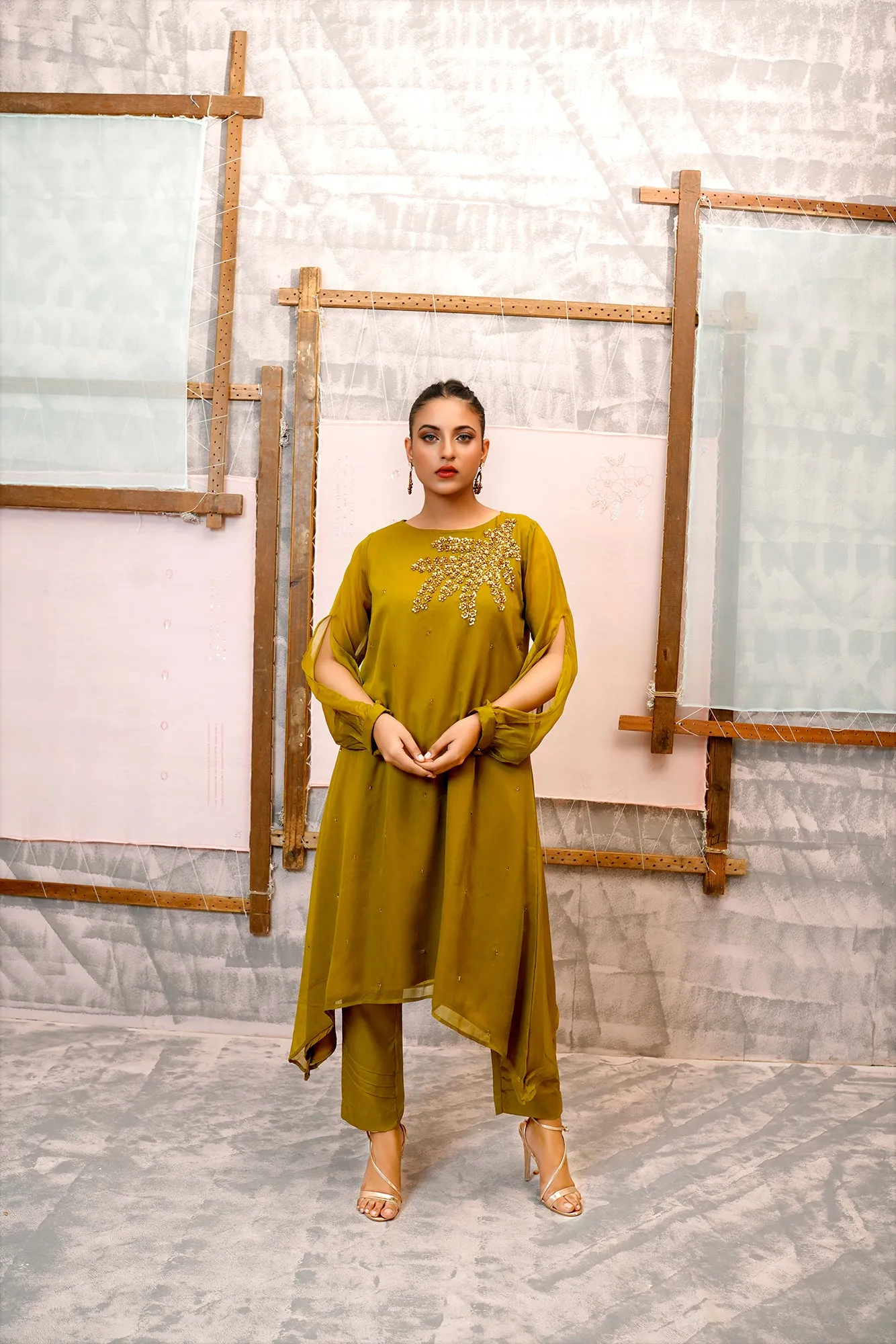 Classic Mehndi Embroidered stitched 3-piece