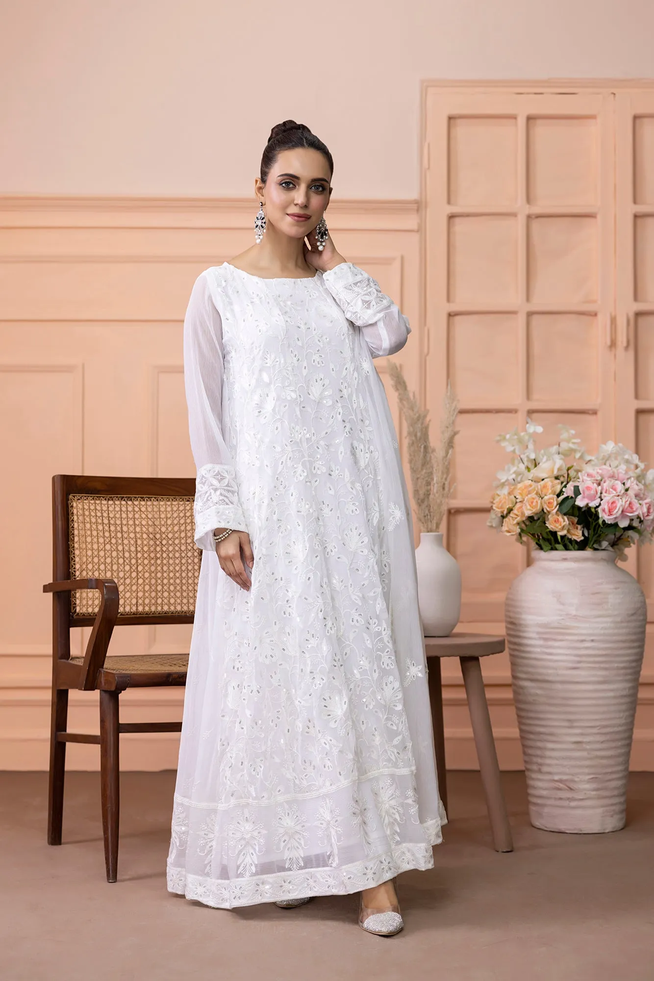Classic White Embroidered stitched 3-piece