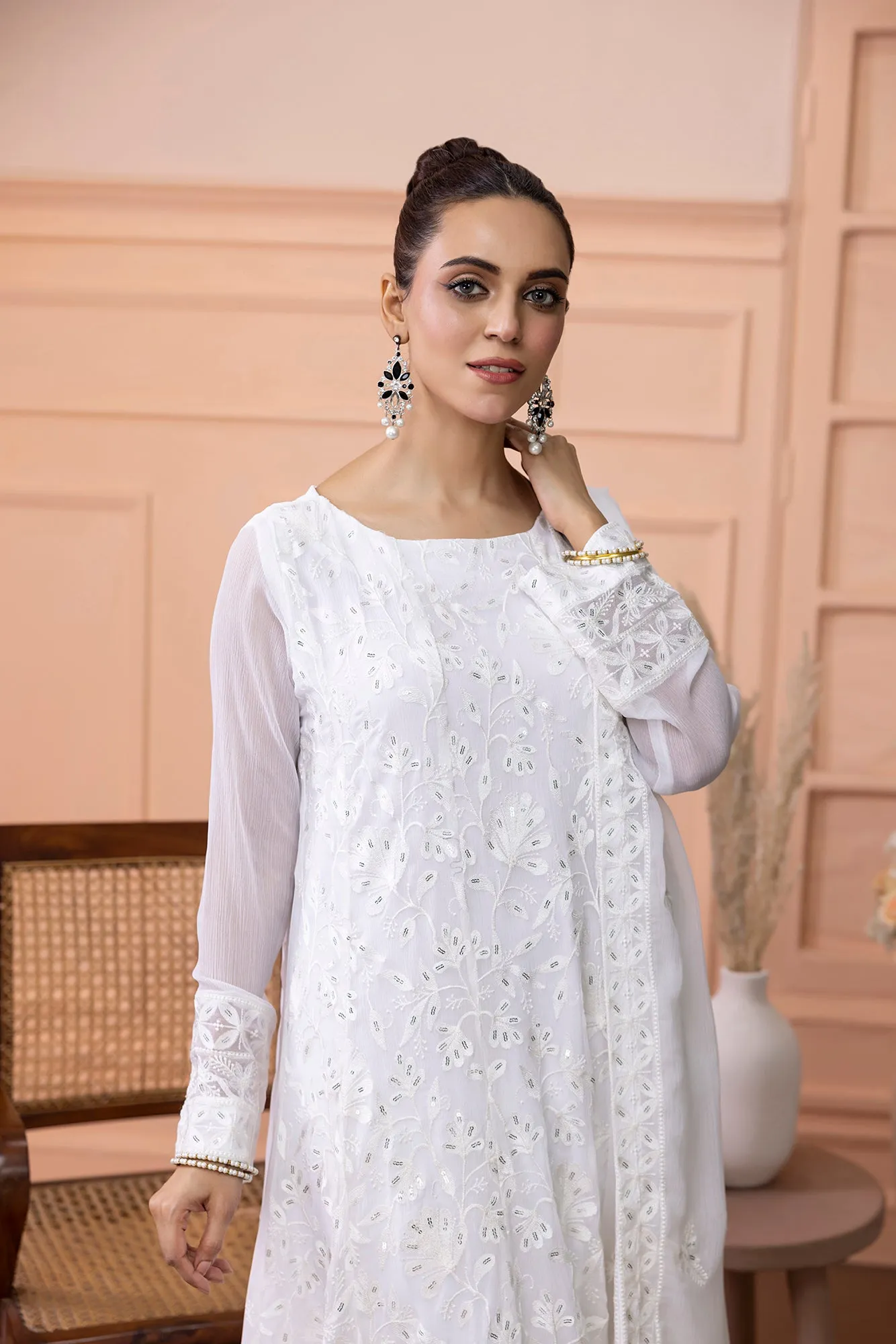 Classic White Embroidered stitched 3-piece