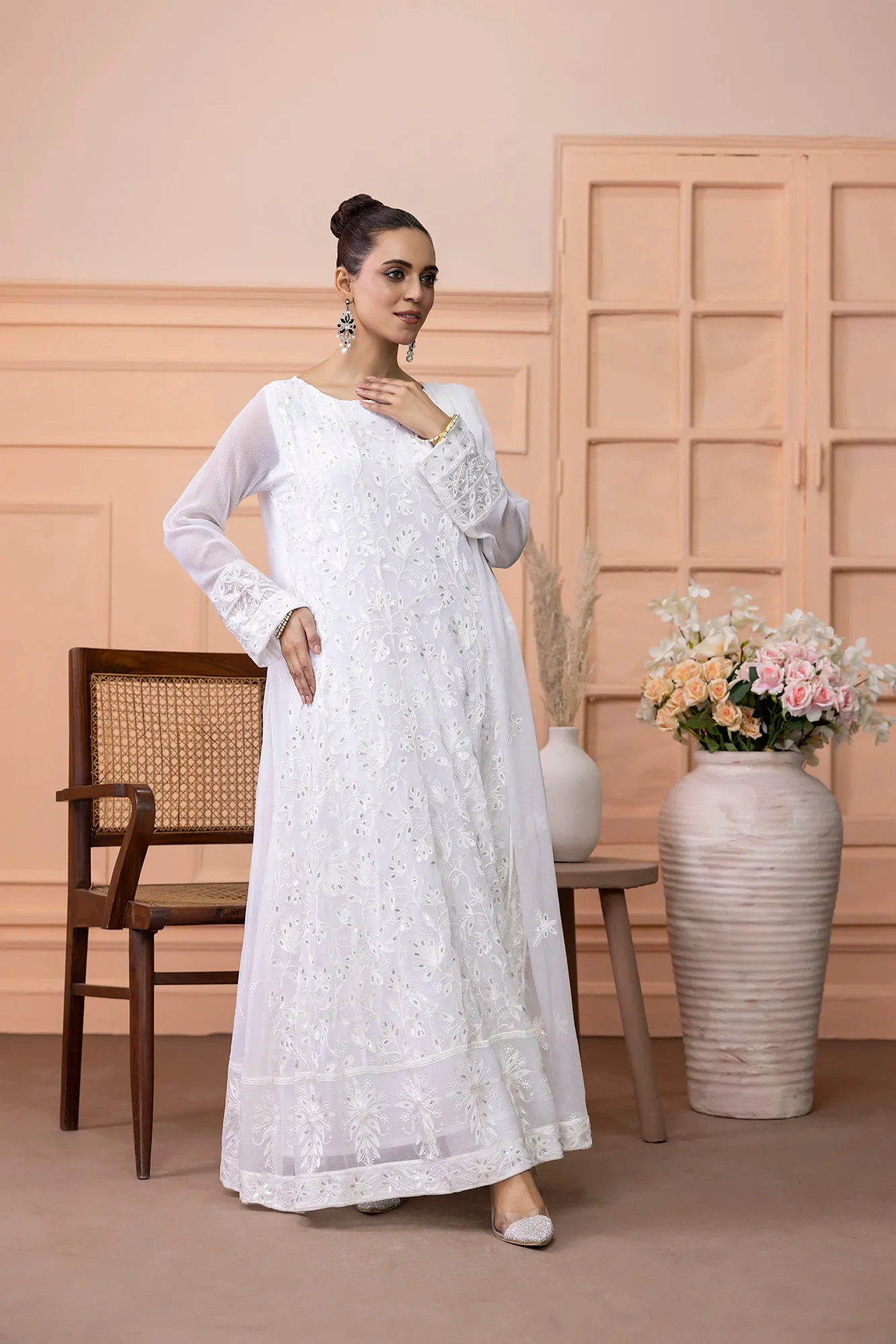 Classic White Embroidered stitched 3-piece