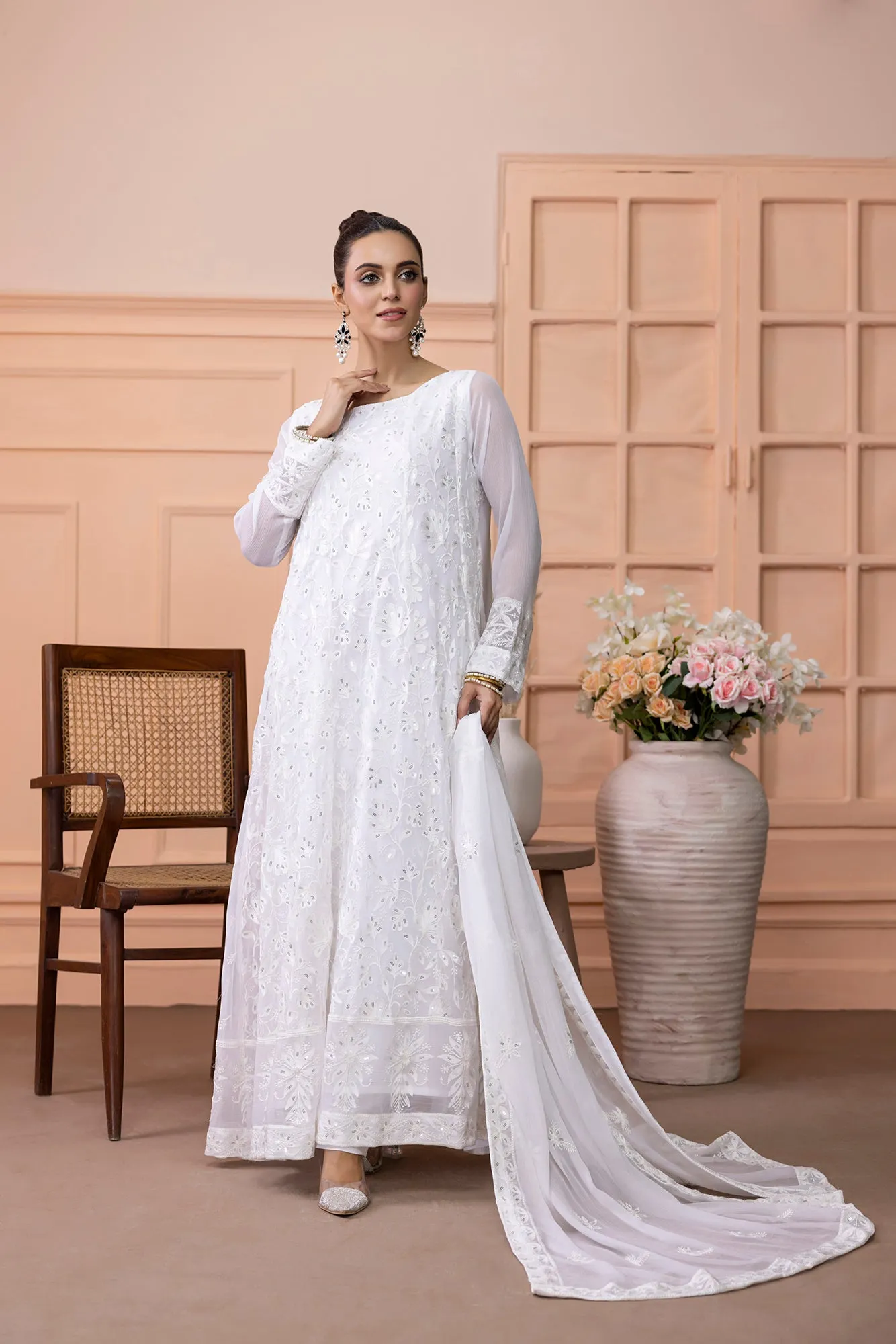 Classic White Embroidered stitched 3-piece