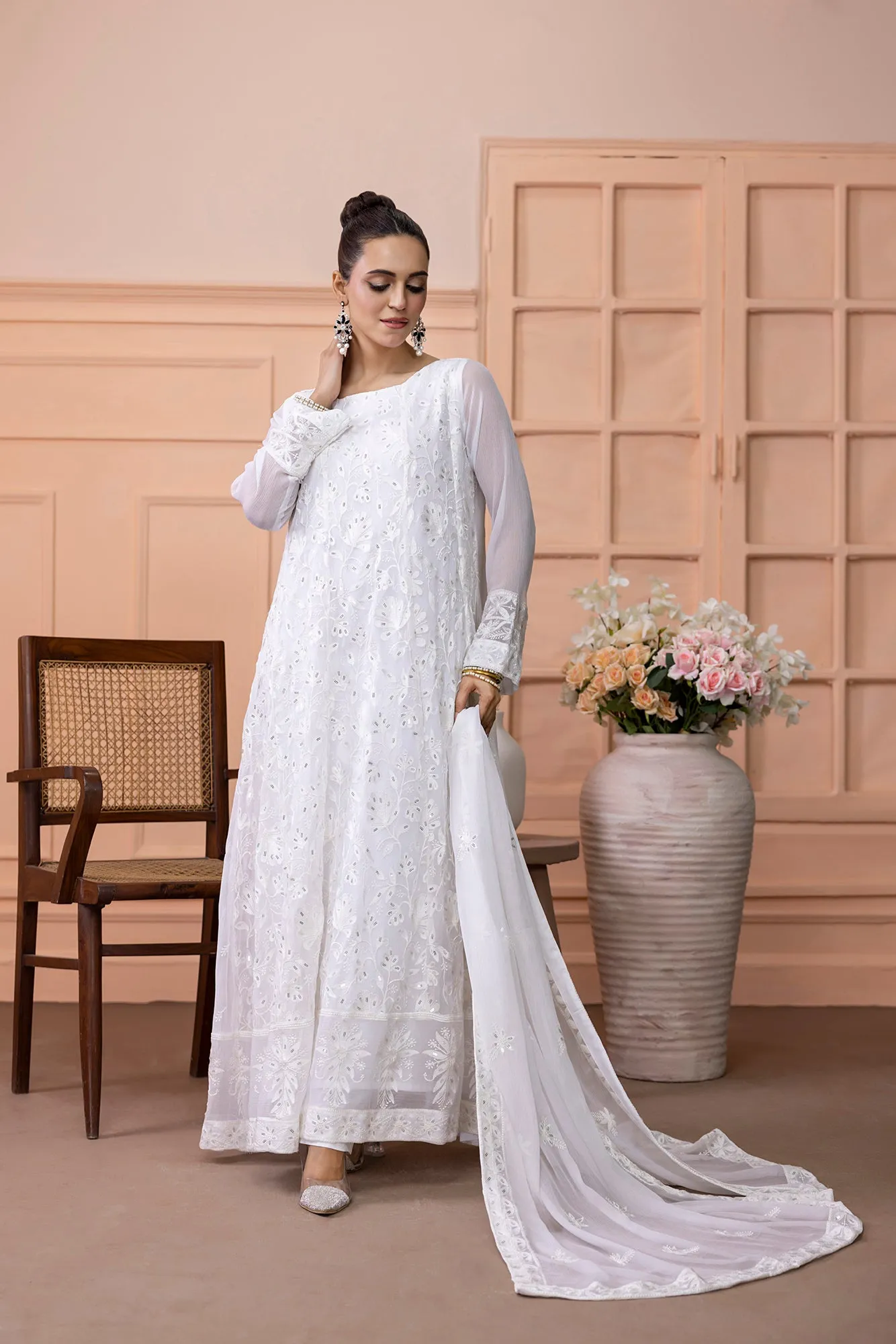 Classic White Embroidered stitched 3-piece