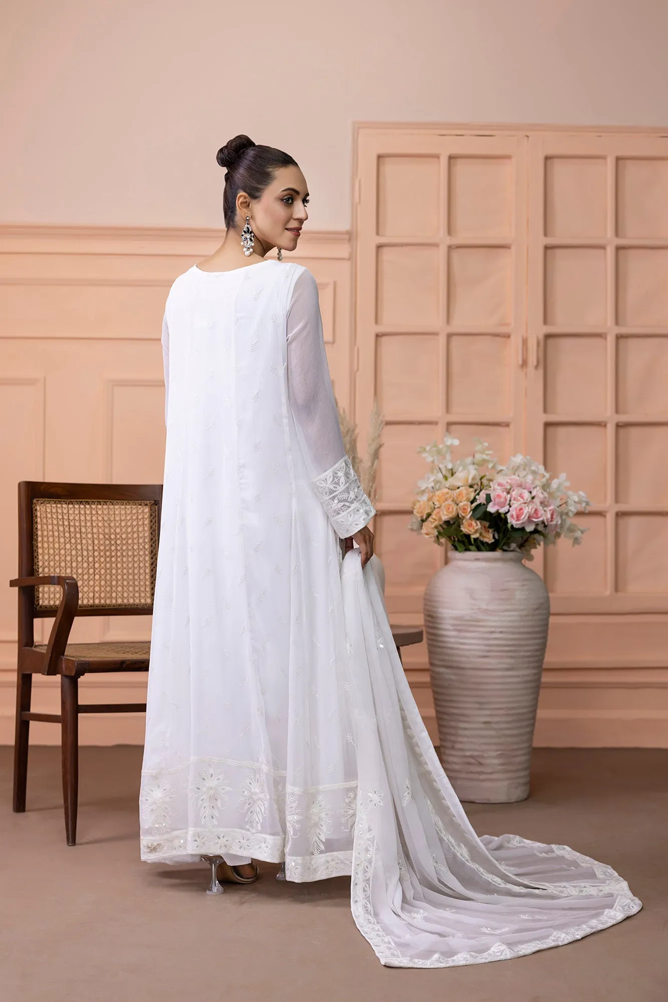 Classic White Embroidered stitched 3-piece