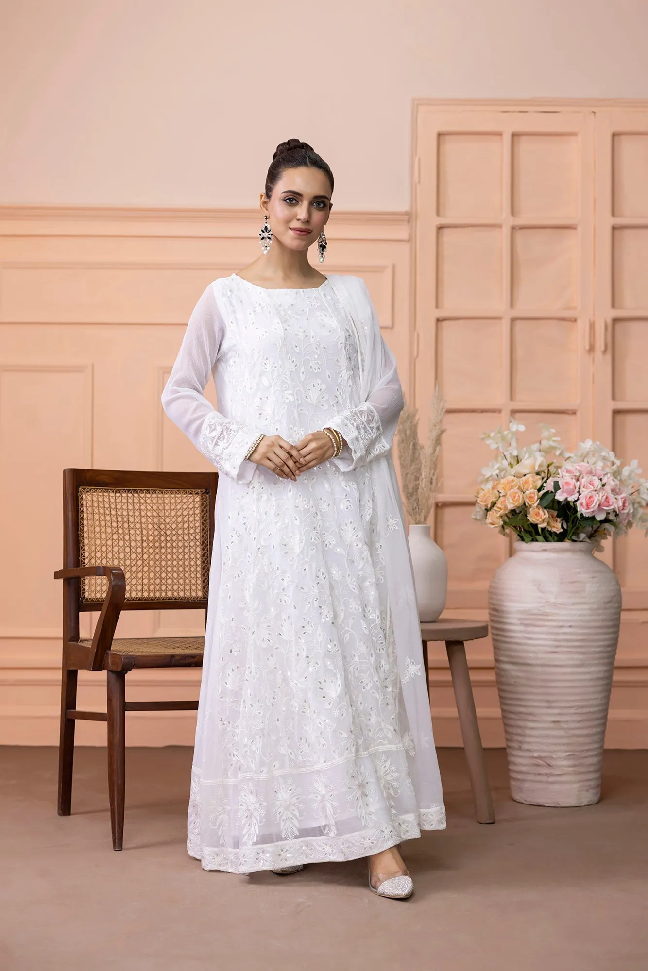 Classic White Embroidered stitched 3-piece