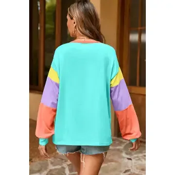 Collins Color Block Patchwork Long Sleeve - Light Blue