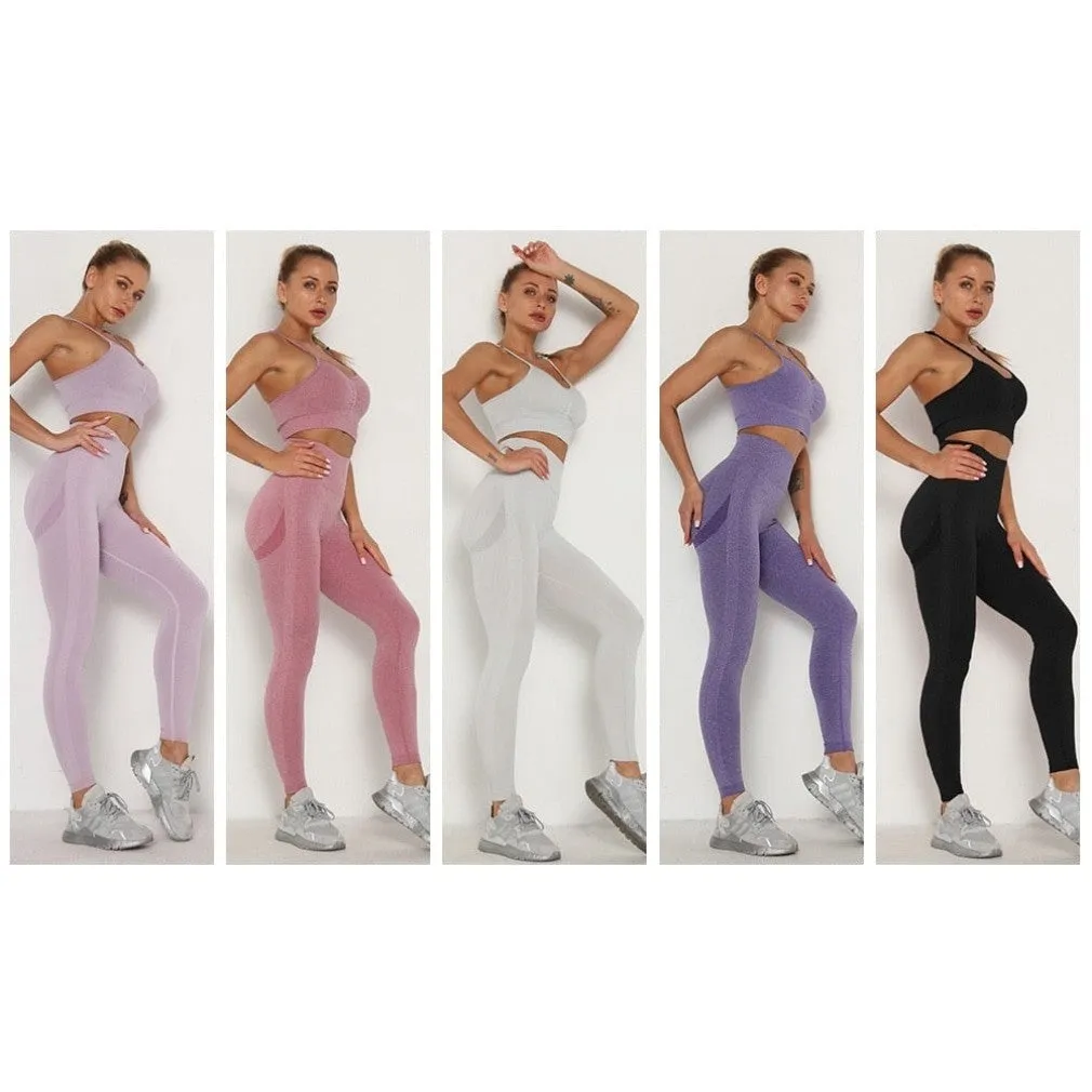 ContiNent 33 Women's Sets Skinny Tracksuit Breathable Bra Long Sleeve Top Seamless Outfits High Waist Push Up Leggings Gym Clothes Sport Suit