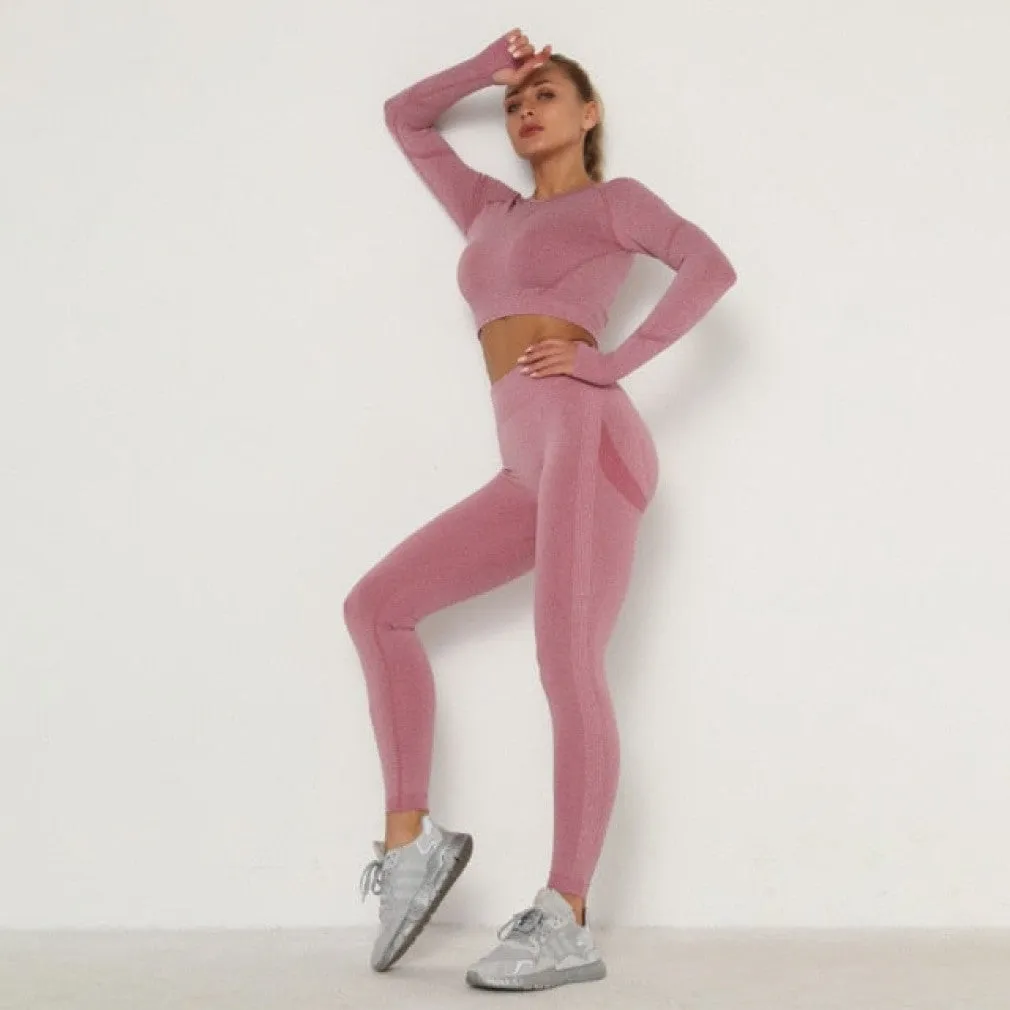 ContiNent 33 Women's Sets Skinny Tracksuit Breathable Bra Long Sleeve Top Seamless Outfits High Waist Push Up Leggings Gym Clothes Sport Suit