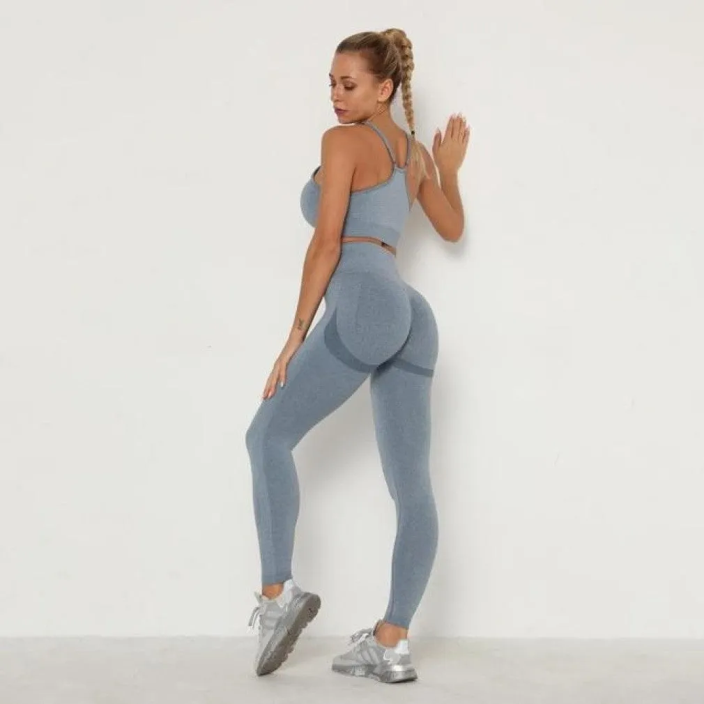 ContiNent 33 Women's Sets Skinny Tracksuit Breathable Bra Long Sleeve Top Seamless Outfits High Waist Push Up Leggings Gym Clothes Sport Suit