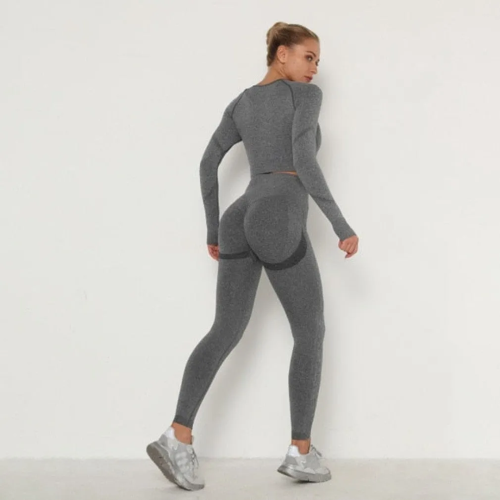 ContiNent 33 Women's Sets Skinny Tracksuit Breathable Bra Long Sleeve Top Seamless Outfits High Waist Push Up Leggings Gym Clothes Sport Suit