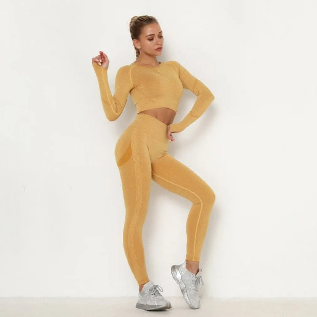 ContiNent 33 Women's Sets Skinny Tracksuit Breathable Bra Long Sleeve Top Seamless Outfits High Waist Push Up Leggings Gym Clothes Sport Suit