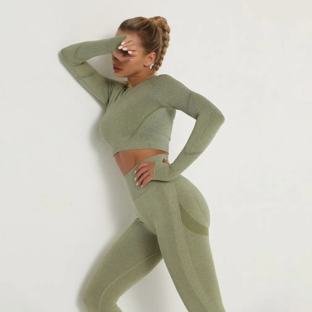 ContiNent 33 Women's Sets Skinny Tracksuit Breathable Bra Long Sleeve Top Seamless Outfits High Waist Push Up Leggings Gym Clothes Sport Suit