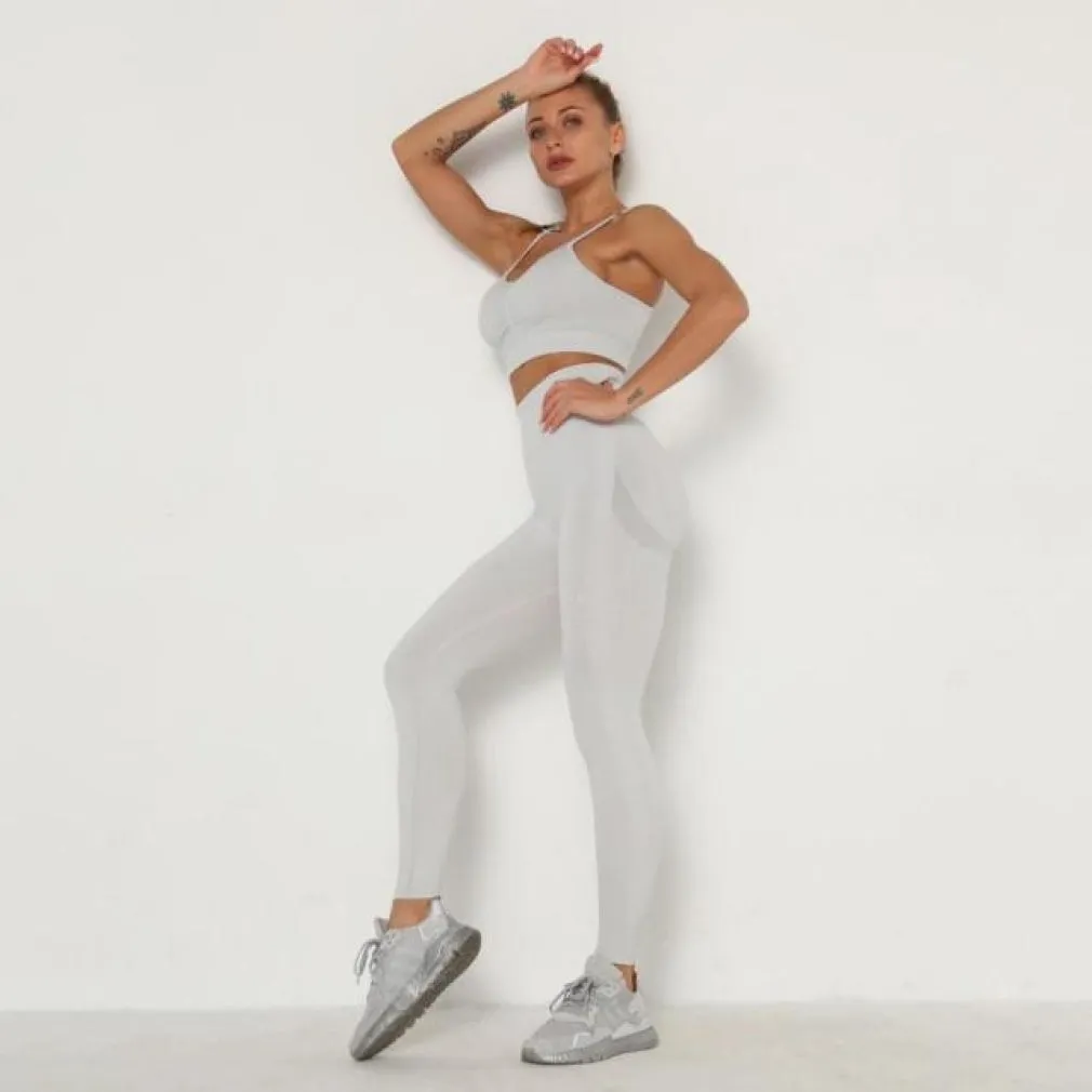 ContiNent 33 Women's Sets Skinny Tracksuit Breathable Bra Long Sleeve Top Seamless Outfits High Waist Push Up Leggings Gym Clothes Sport Suit