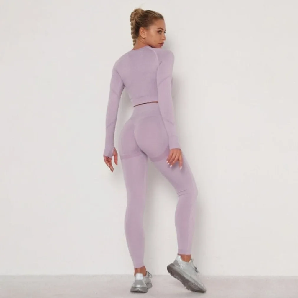 ContiNent 33 Women's Sets Skinny Tracksuit Breathable Bra Long Sleeve Top Seamless Outfits High Waist Push Up Leggings Gym Clothes Sport Suit