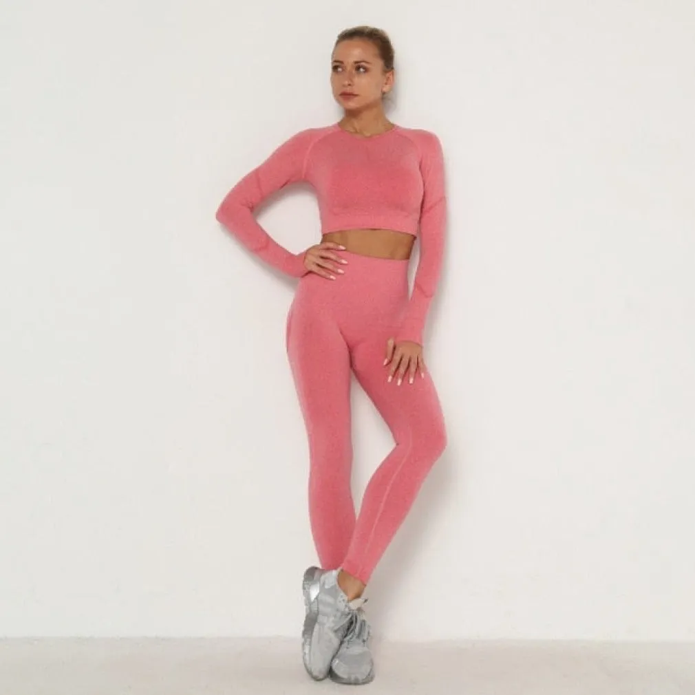 ContiNent 33 Women's Sets Skinny Tracksuit Breathable Bra Long Sleeve Top Seamless Outfits High Waist Push Up Leggings Gym Clothes Sport Suit