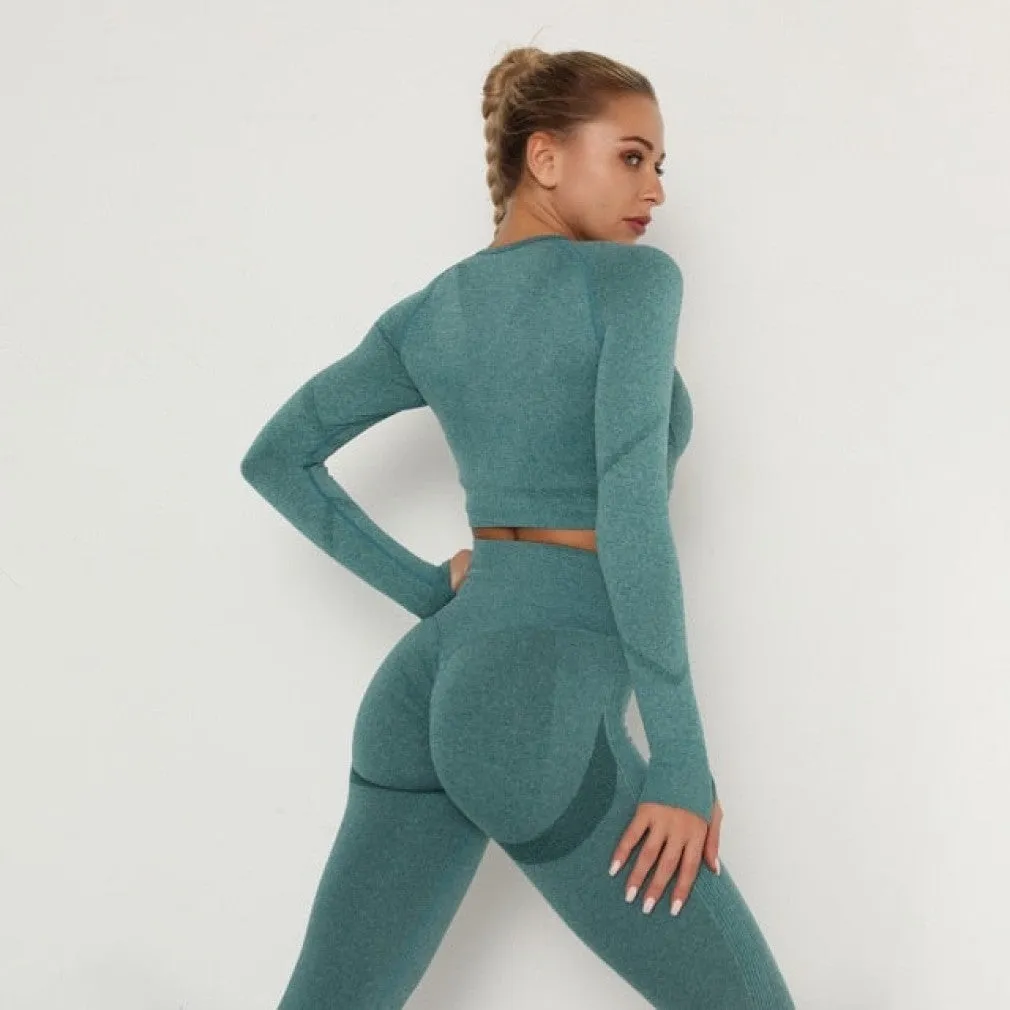 ContiNent 33 Women's Sets Skinny Tracksuit Breathable Bra Long Sleeve Top Seamless Outfits High Waist Push Up Leggings Gym Clothes Sport Suit