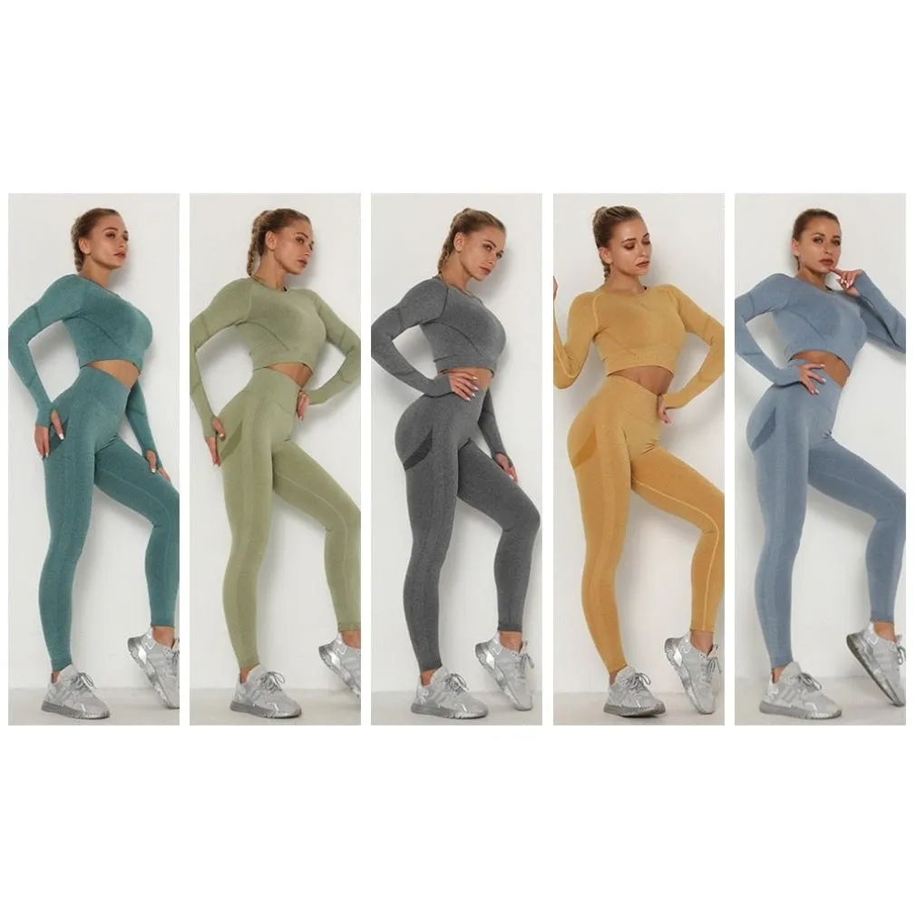 ContiNent 33 Women's Sets Skinny Tracksuit Breathable Bra Long Sleeve Top Seamless Outfits High Waist Push Up Leggings Gym Clothes Sport Suit