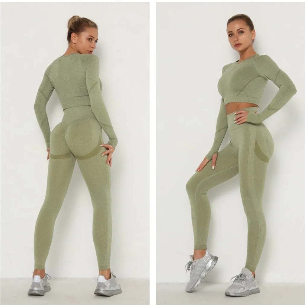 ContiNent 33 Women's Sets Skinny Tracksuit Breathable Bra Long Sleeve Top Seamless Outfits High Waist Push Up Leggings Gym Clothes Sport Suit