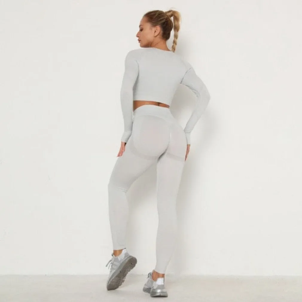 ContiNent 33 Women's Sets Skinny Tracksuit Breathable Bra Long Sleeve Top Seamless Outfits High Waist Push Up Leggings Gym Clothes Sport Suit