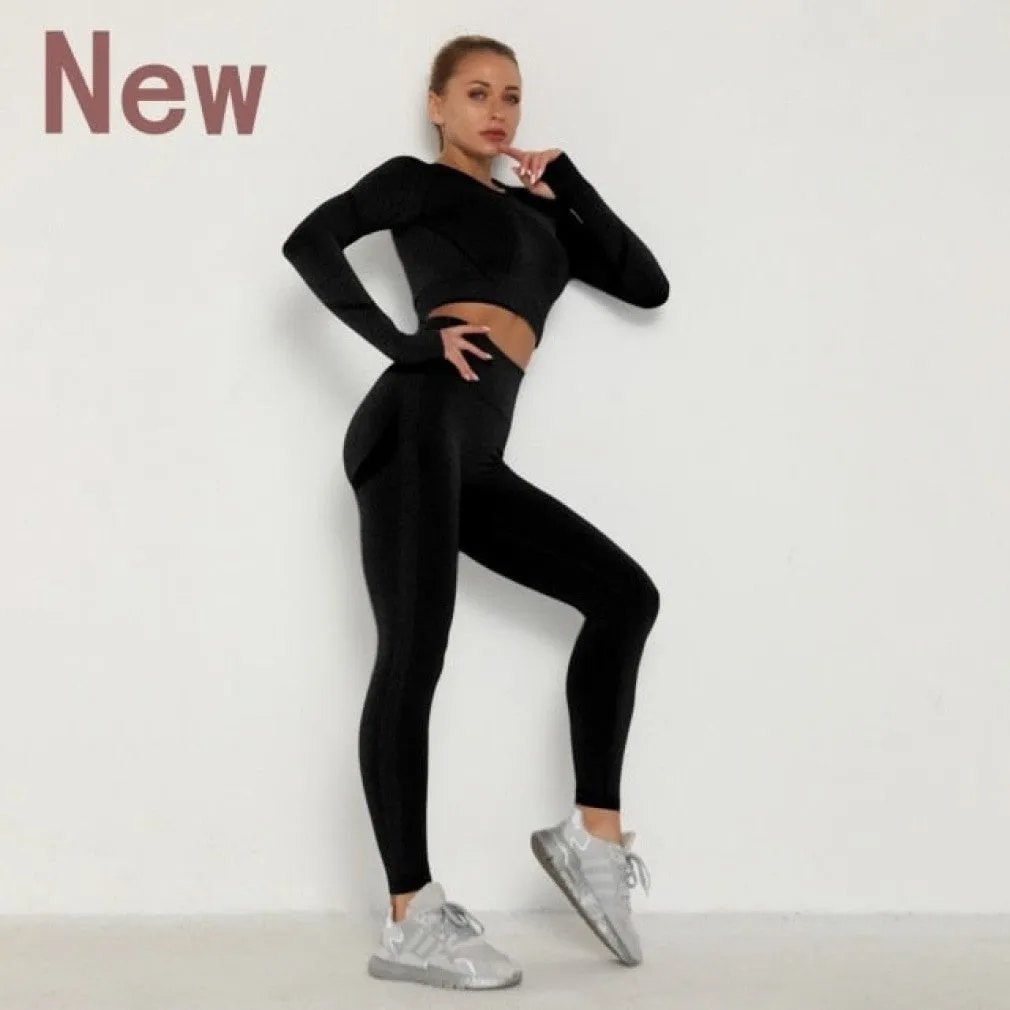 ContiNent 33 Women's Sets Skinny Tracksuit Breathable Bra Long Sleeve Top Seamless Outfits High Waist Push Up Leggings Gym Clothes Sport Suit