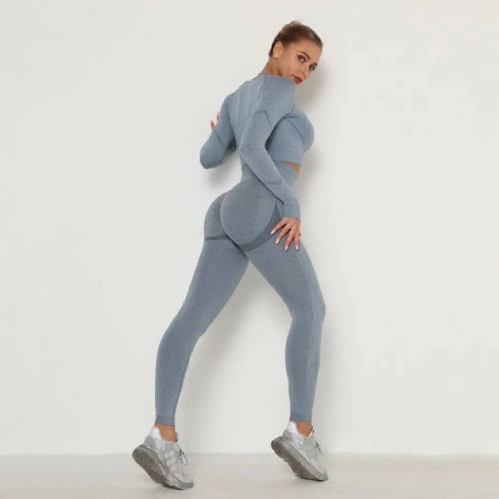 ContiNent 33 Women's Sets Skinny Tracksuit Breathable Bra Long Sleeve Top Seamless Outfits High Waist Push Up Leggings Gym Clothes Sport Suit