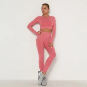 ContiNent 33 Women's Sets Skinny Tracksuit Breathable Bra Long Sleeve Top Seamless Outfits High Waist Push Up Leggings Gym Clothes Sport Suit