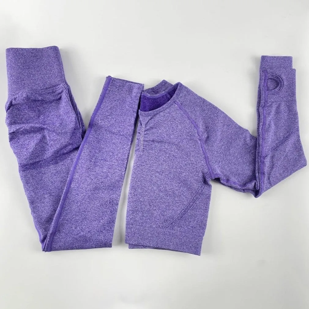 ContiNent 33 Women's Sets Skinny Tracksuit Breathable Bra Long Sleeve Top Seamless Outfits High Waist Push Up Leggings Gym Clothes Sport Suit