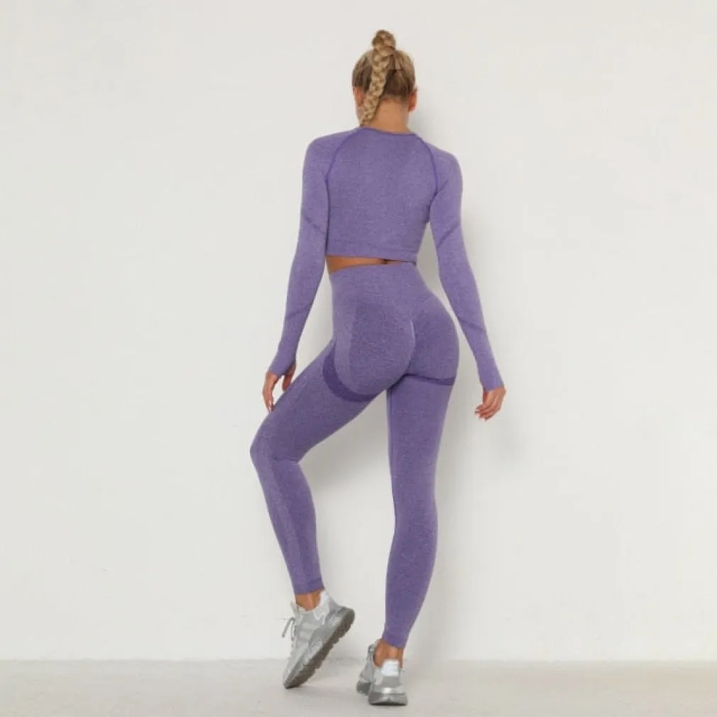 ContiNent 33 Women's Sets Skinny Tracksuit Breathable Bra Long Sleeve Top Seamless Outfits High Waist Push Up Leggings Gym Clothes Sport Suit