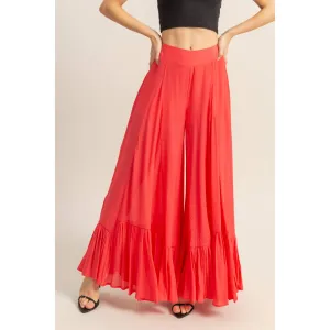 Coral Red High-Waist Ruffle Flared Wide Leg HYFVE Pants