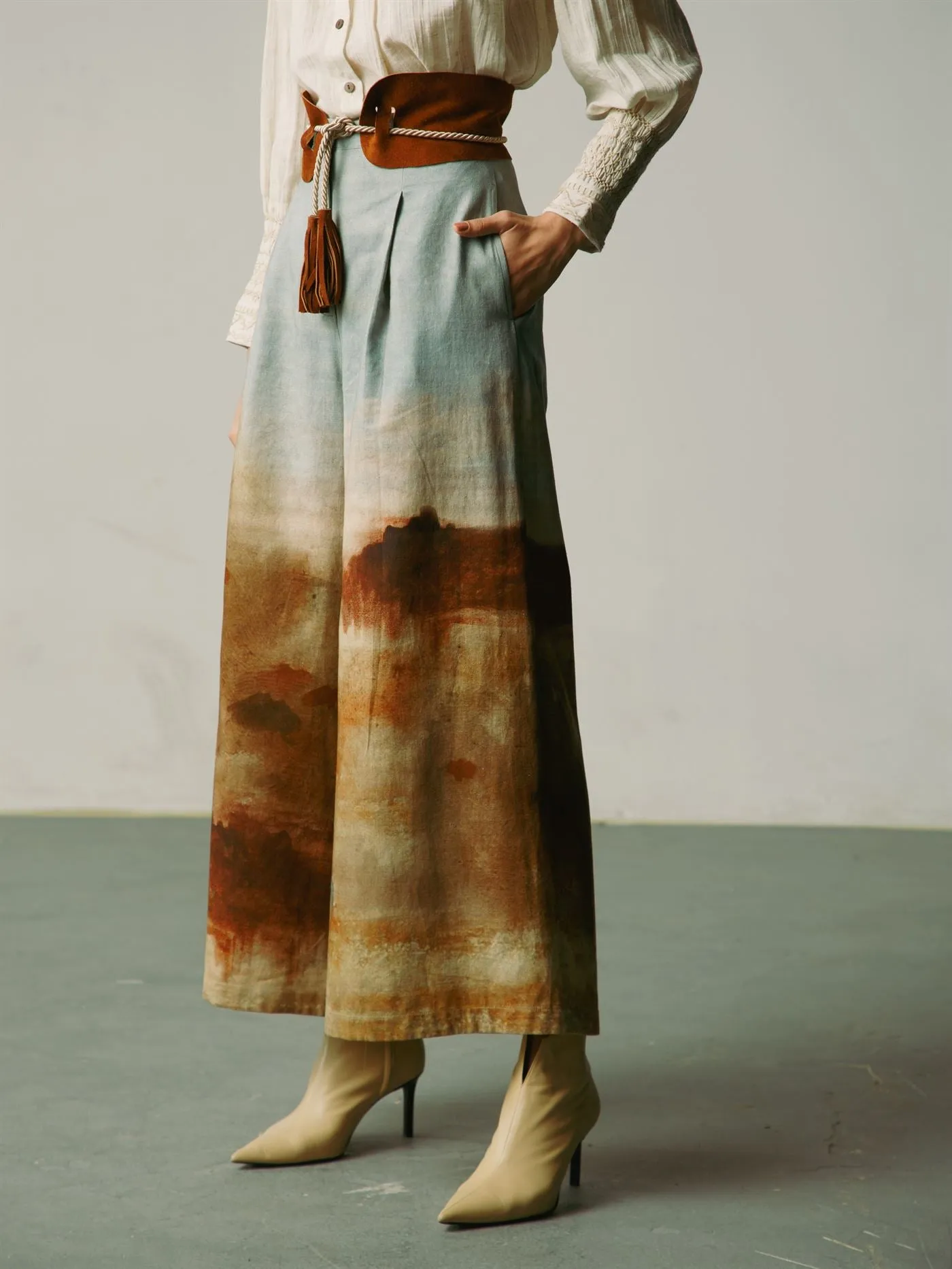 CORD   I   Rome Wide Leg Pants Bottom Cotton Blotch Print  W21-WLP-BLP