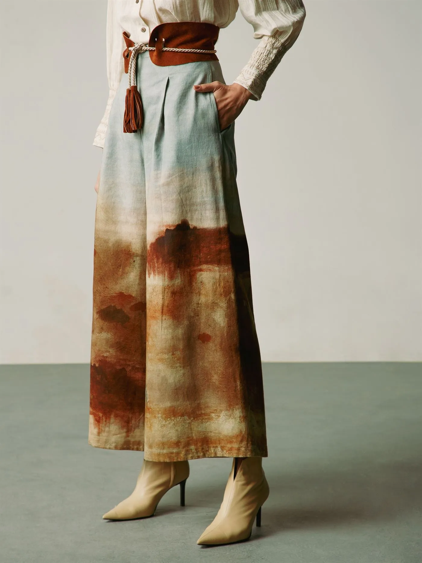 CORD   I   Rome Wide Leg Pants Bottom Cotton Blotch Print  W21-WLP-BLP