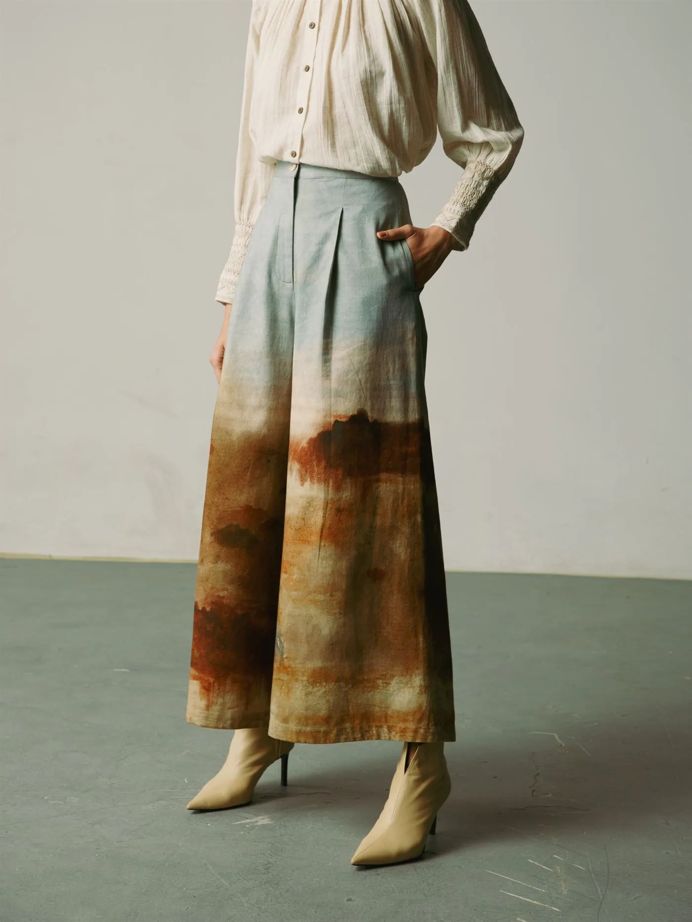 CORD   I   Rome Wide Leg Pants Bottom Cotton Blotch Print  W21-WLP-BLP