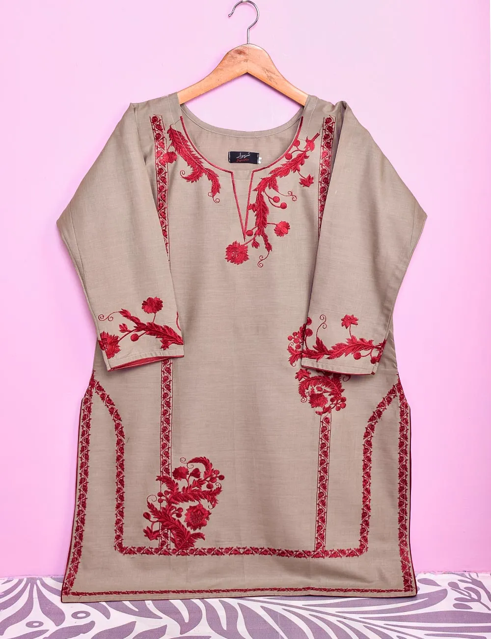 Cotton Embroidered Stitched Kurti - Relic (TS-040A-Grey)
