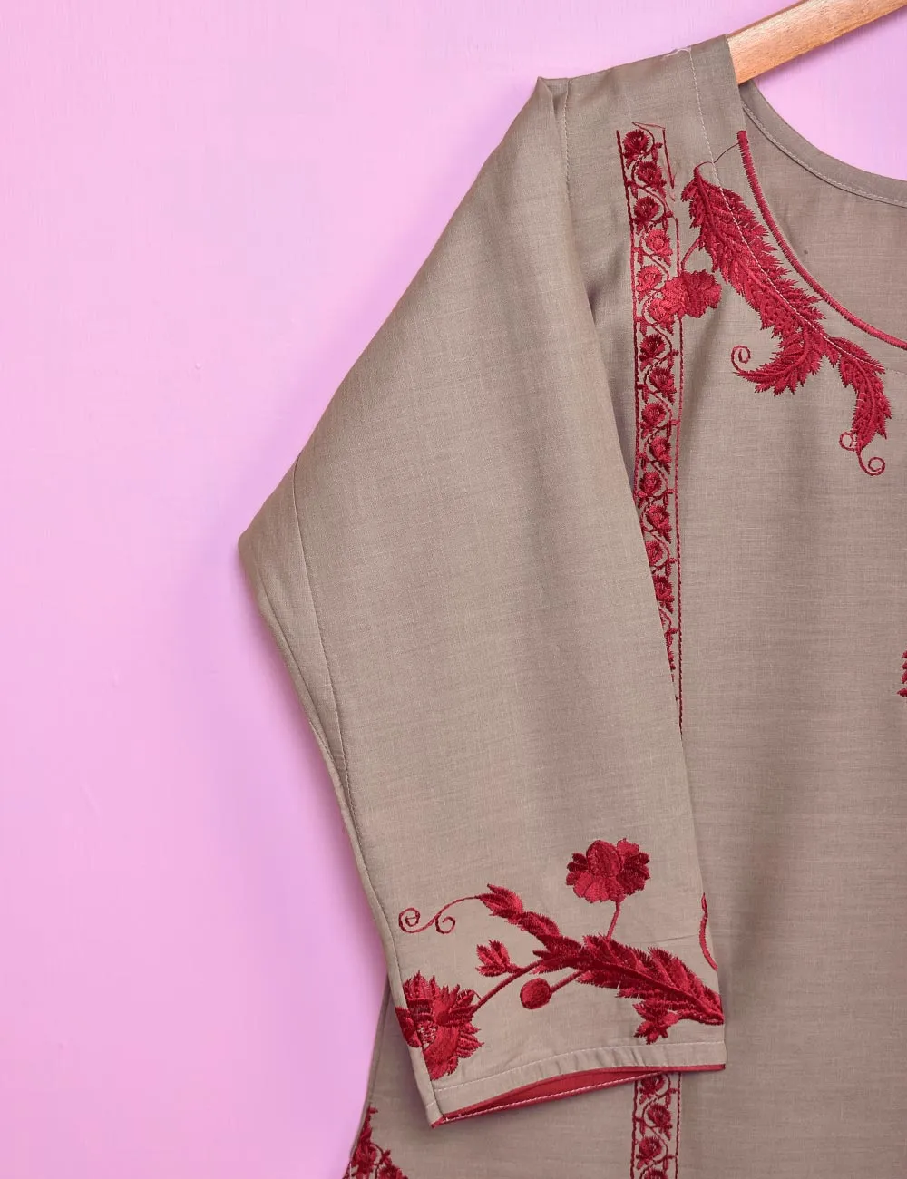 Cotton Embroidered Stitched Kurti - Relic (TS-040A-Grey)