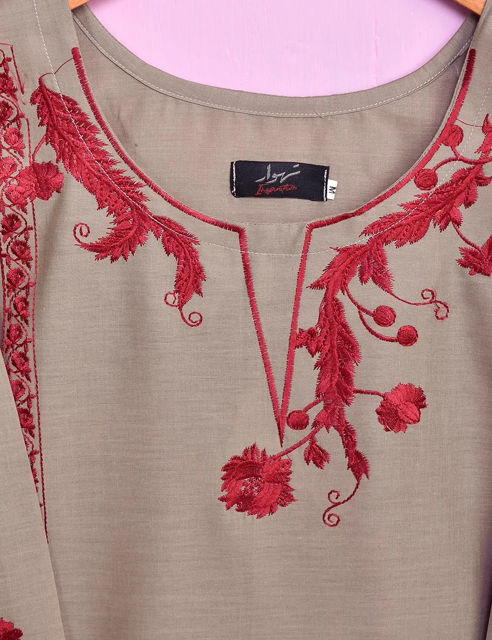 Cotton Embroidered Stitched Kurti - Relic (TS-040A-Grey)